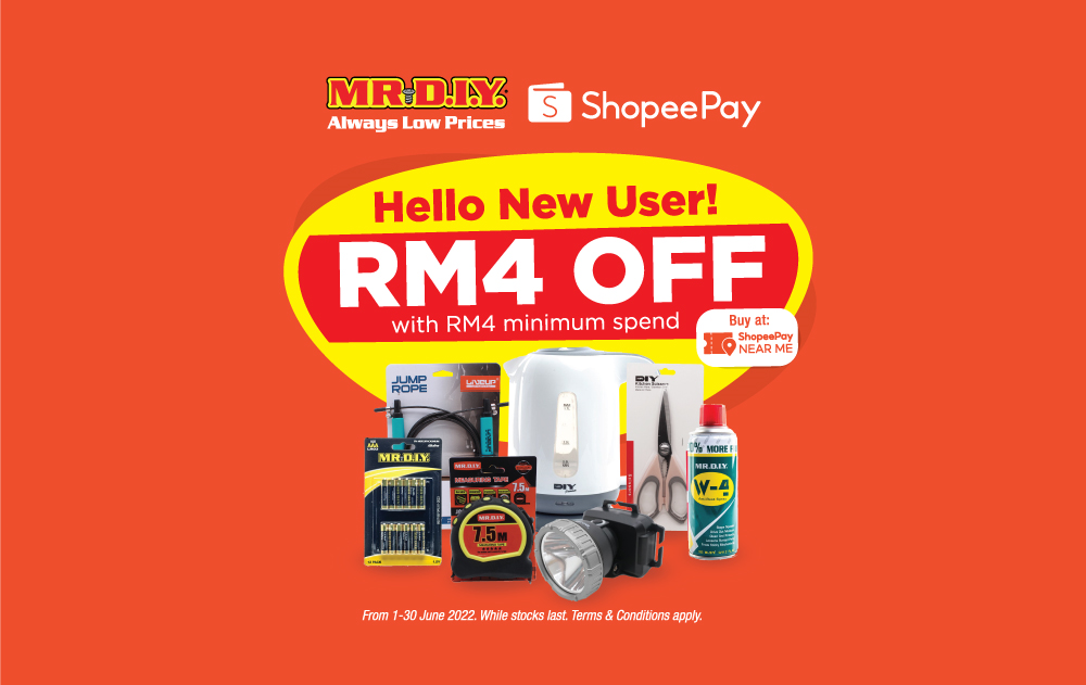MR.DIY ShopeePay New User RM4 FREE June 2022