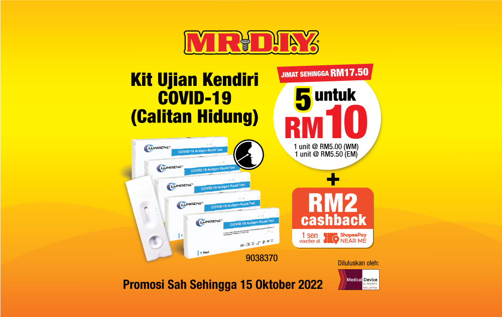 MR.DIY 5 Untuk RM10 Kit Ujian Kendiri COVID-19 (Calitan Hidung) CLUNGENE 2022